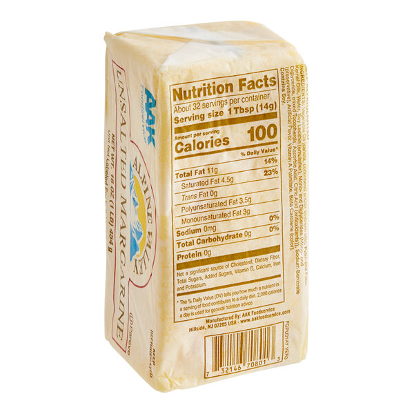 Alpine Valley 1 lb. Unsalted Trans Fat Free Solid Margarine 30/Case