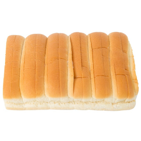 A close up of a European Bakers New England hotdog bun.