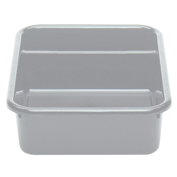 A light gray rectangular plastic Cambro bus tub with two compartments.