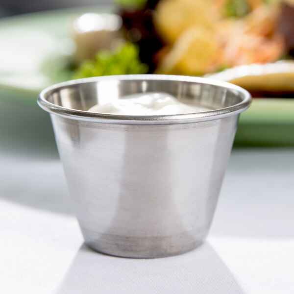 Choice 2.5 oz. Stainless Steel Round Sauce Cup - 144/Case