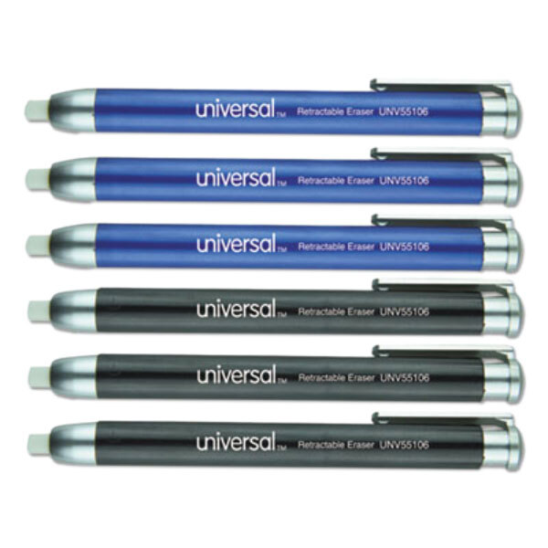 A Universal blue and black pen-style retractable eraser in packaging.