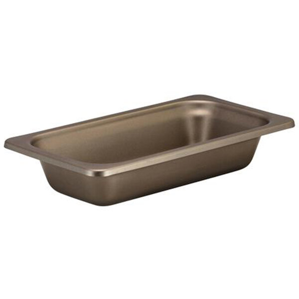 A Bon Chef taupe rectangular stainless steel food pan with a lid.