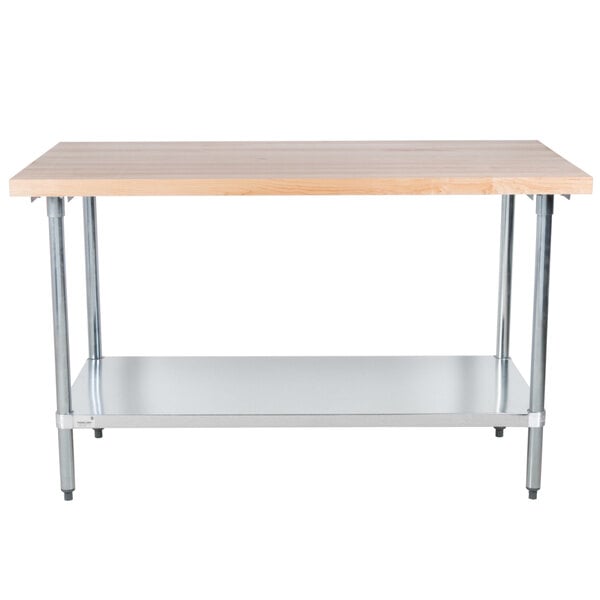 Advance Tabco H2G-305 Wood Top Work Table with Galvanized Base and Undershelf - 30" x 60"