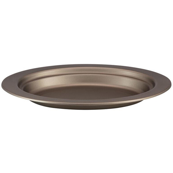 A Bon Chef taupe oval stainless steel food pan with a round rim.