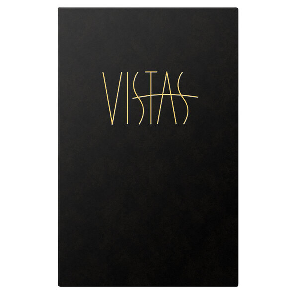 A black Menu Solutions leather-like booklet with gold text.