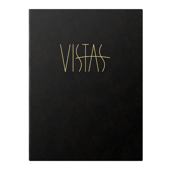 A black leather-like Menu Solutions booklet cover with yellow and gold text.