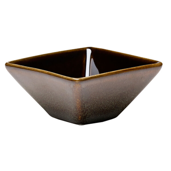 A brown square Oneida Rustic porcelain dish.