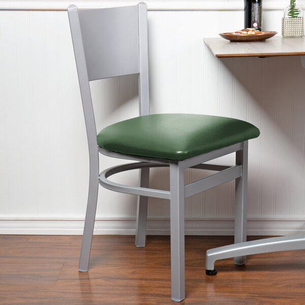 BFM Seating Axel Silver Mist Steel Side Chair with Green Padded Vinyl Seat