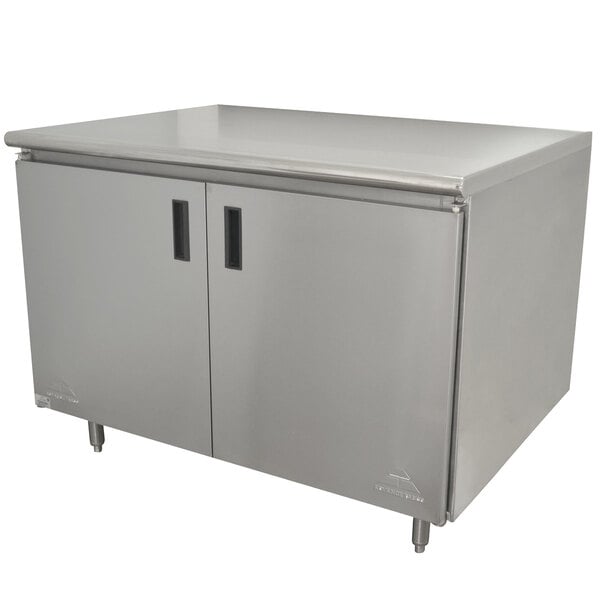 Advance Tabco HB-SS-363 36" x 36" 14 Gauge Enclosed Base Stainless Steel Work Table with Hinged Doors