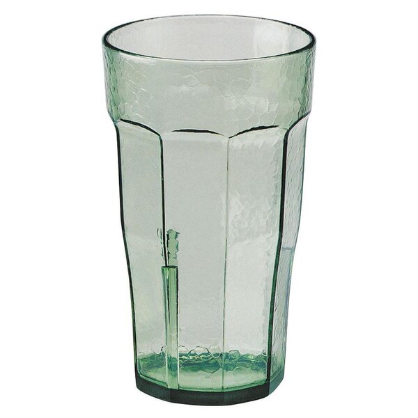 A Spanish Green Cambro plastic tumbler with a straw.
