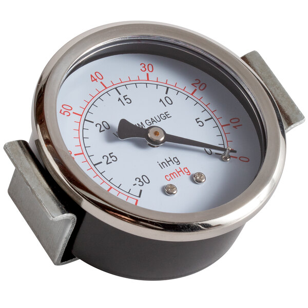 A VacPak-It vacuum gauge with a white dial and black numbers.