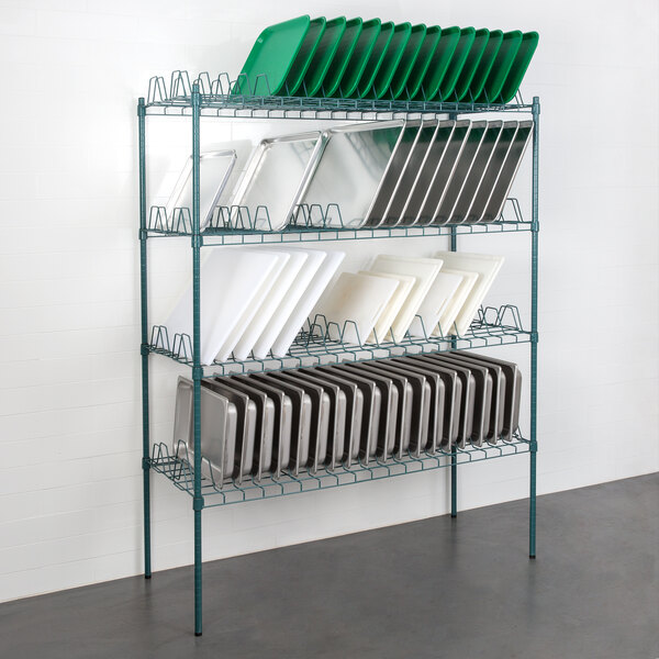 Regency 24" x 60" Green Epoxy Drying Rack 4-Shelf Kit with 74" Posts - 3" Slots
