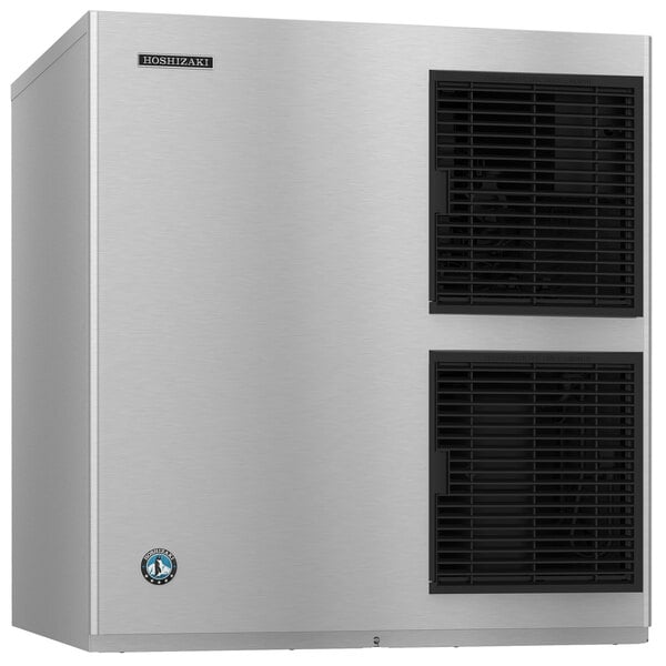 A silver rectangular Hoshizaki air cooled ice machine with black vents.