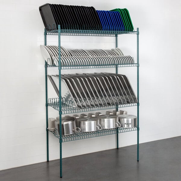 Regency 24 x 48 Green Epoxy Drying Rack 4-Shelf Kit with 74