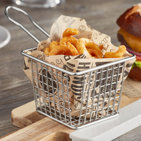American Metalcraft FRYS443 4" x 4" x 3" Mini Square Stainless Steel Fry Basket Server