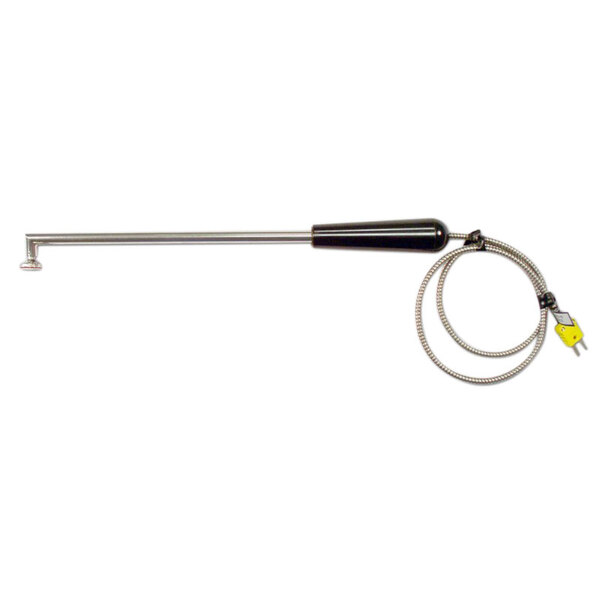 A Cooper-Atkins Type-K right angled surface probe with a long metal rod and a yellow cable.
