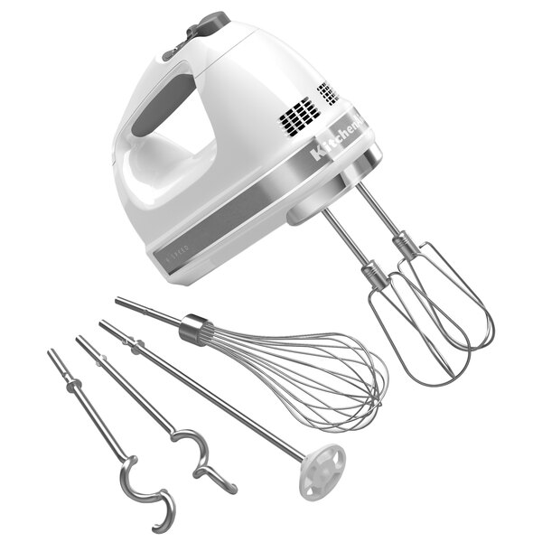KitchenAid KHM926WH White 9 Speed Hand Mixer with Stainless Steel