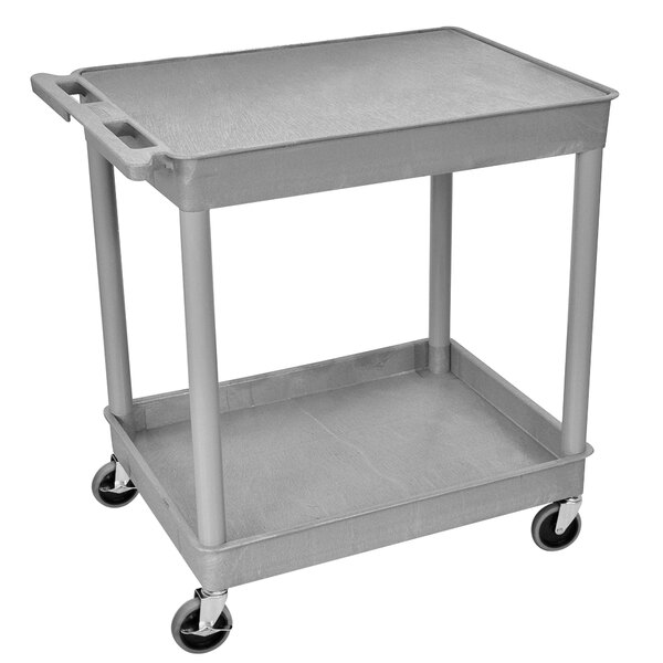 A grey Luxor utility cart with wheels.