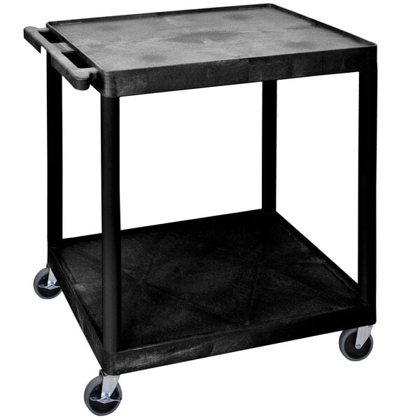 A black Luxor utility cart with wheels.