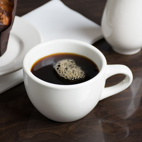 Choice 7 oz. Ivory (American White) Rolled Edge Stoneware Coffee Cup / Mug - 36/Case