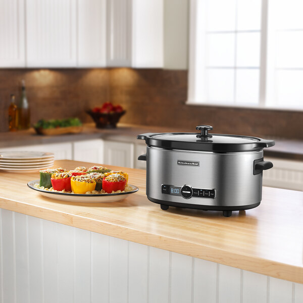 KitchenAid KSC6223SS Stainless Steel 6 Qt. Slow Cooker with Solid Glass Lid - 120V