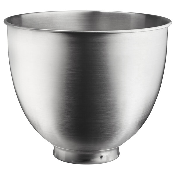 A silver KitchenAid stainless steel mixing bowl.