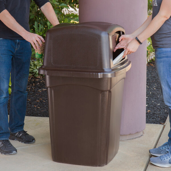 Continental 6452BN Colossus 45 Gallon Brown Square Trash Can and Two