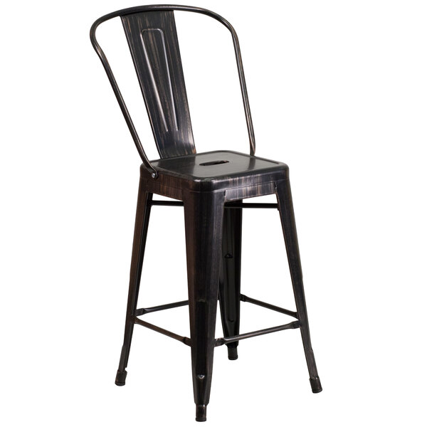 A black metal Flash Furniture counter height stool with a square seat.