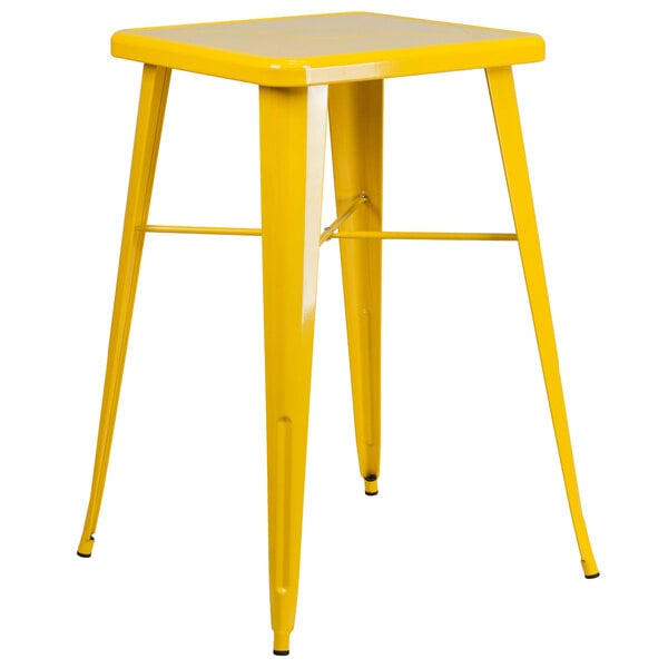 Flash Furniture CH-31330-YL-GG 23 3/4" Yellow Metal Indoor / Outdoor Square Bar Height Table