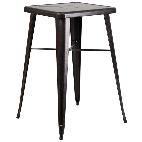 A Flash Furniture black metal square bar height table with legs.