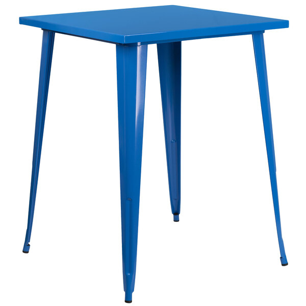 Flash Furniture CH-51040-40-BL-GG 31 1/2" Blue Metal Indoor / Outdoor Square Bar Height Table