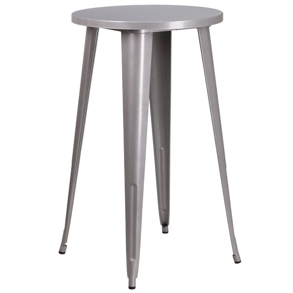Flash Furniture CH-51080-40-SIL-GG 24" Silver Metal Indoor / Outdoor Round Bar Height Table