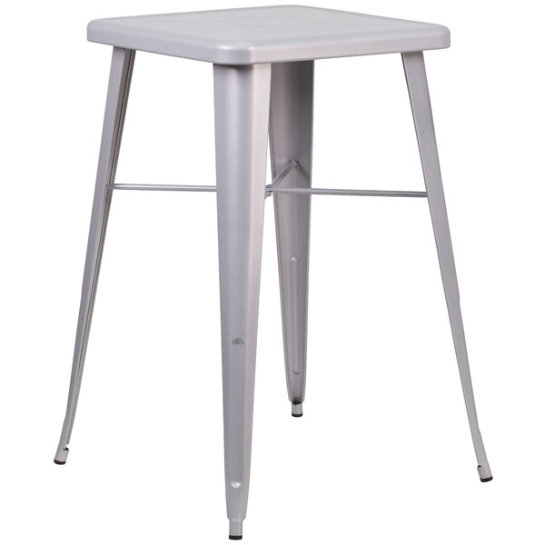 A Flash Furniture silver metal square bar height table.