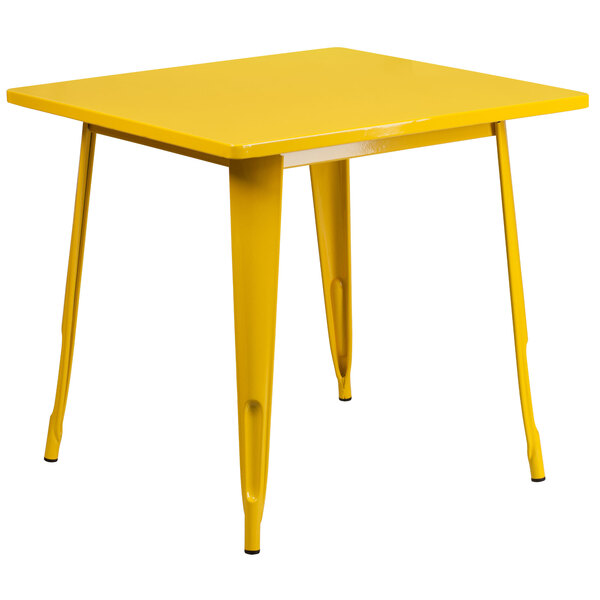 Flash Furniture ET-CT002-1-YL-GG 30" Yellow Metal Indoor / Outdoor Square Cafe Table