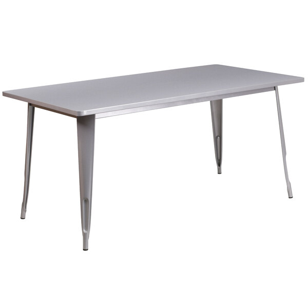 Flash Furniture ET-CT005-SIL-GG 31 1/2" x 63" Silver Metal Indoor / Outdoor Rectangular Cafe Table