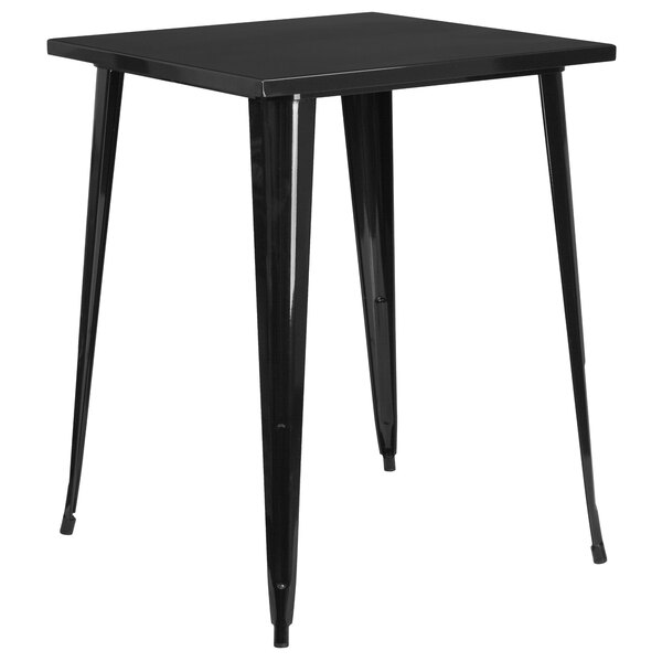 Flash Furniture CH-51040-40-BK-GG 31 1/2" Black Metal Indoor / Outdoor Square Bar Height Table