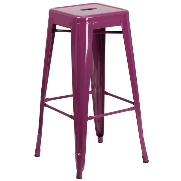 A purple Flash Furniture bar stool with a square metal seat.