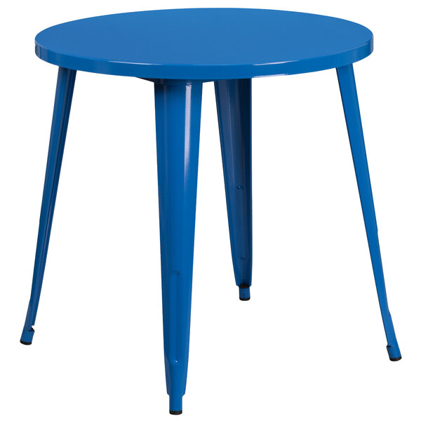 Flash Furniture CH-51090-29-BL-GG 30" Blue Metal Indoor / Outdoor Round Cafe Table