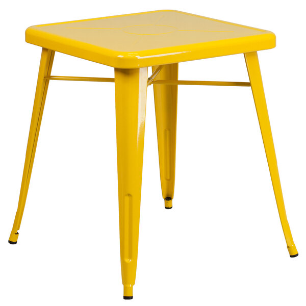 Flash Furniture CH-31330-29-YL-GG 24" Yellow Metal Indoor / Outdoor Square Cafe Table