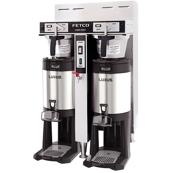 Two stainless steel Fetco automatic coffee brewers.