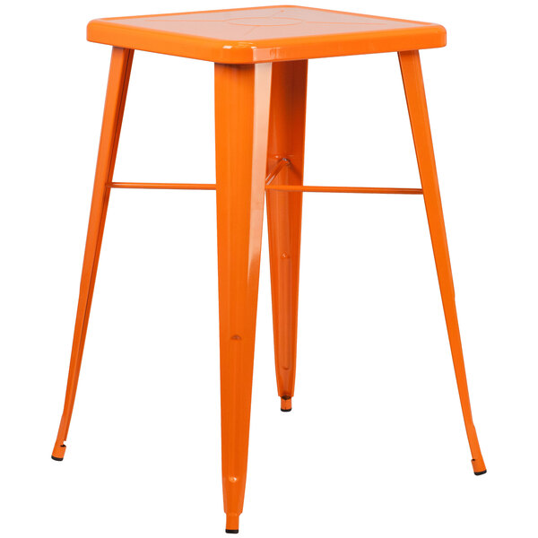 Flash Furniture CH-31330-OR-GG 23 3/4" Orange Metal Indoor / Outdoor Square Bar Height Table