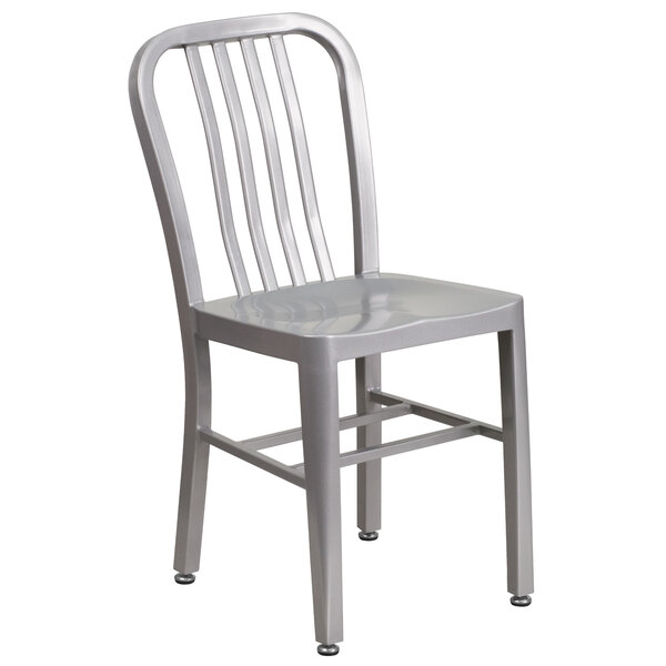 Flash Furniture Silver Metal Indoor / Outdoor Chair with Vertical