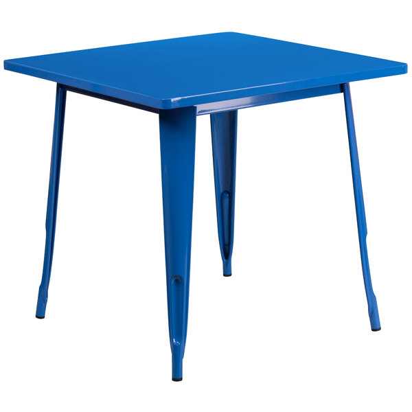 Flash Furniture ET-CT002-1-BL-GG 30" Blue Metal Indoor / Outdoor Square Cafe Table