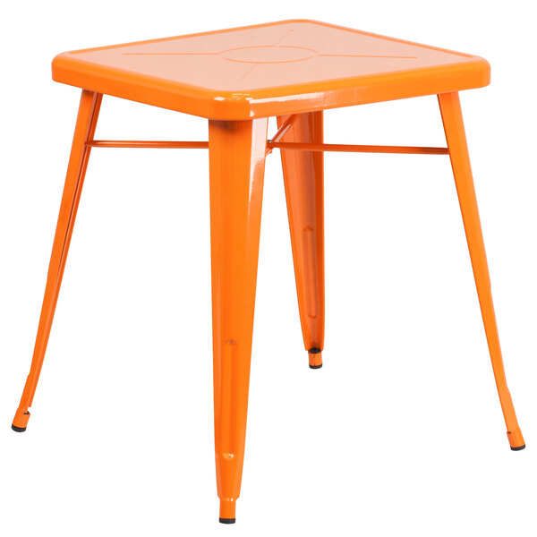 Flash Furniture CH-31330-29-OR-GG 24" Orange Metal Indoor / Outdoor Square Cafe Table