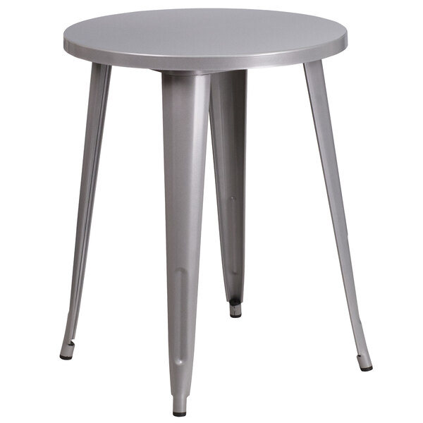 Flash Furniture CH-51080-29-SIL-GG 24" Silver Metal Indoor / Outdoor Round Cafe Table