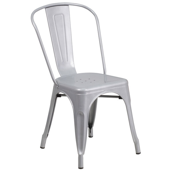 Flash Furniture Silver Stackable Metal Indoor / Outdoor Chair with Flash Furniture Silver Stackable Metal Indoor / Outdoor Chair with