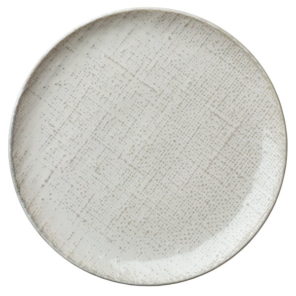 A white Oneida Knit porcelain coupe plate with a textured pattern.