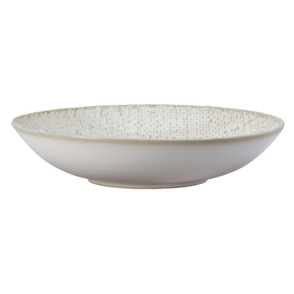 A white Oneida Knit porcelain bowl with a speckled pattern.