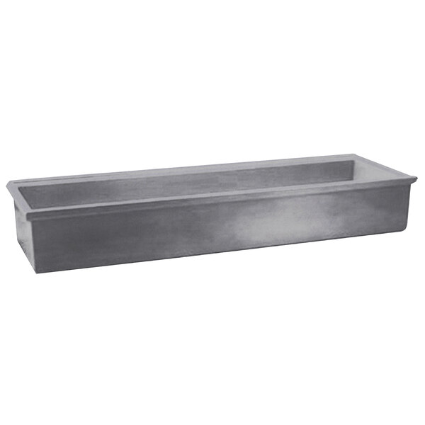 A rectangular grey Bon Chef pewter-glo container with a handle.