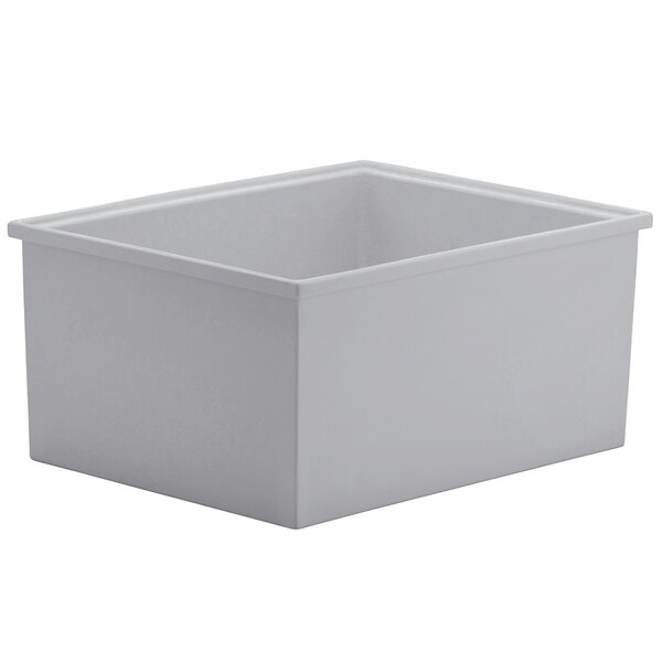 A pewter-glo Bon Chef plastic container with a square top.